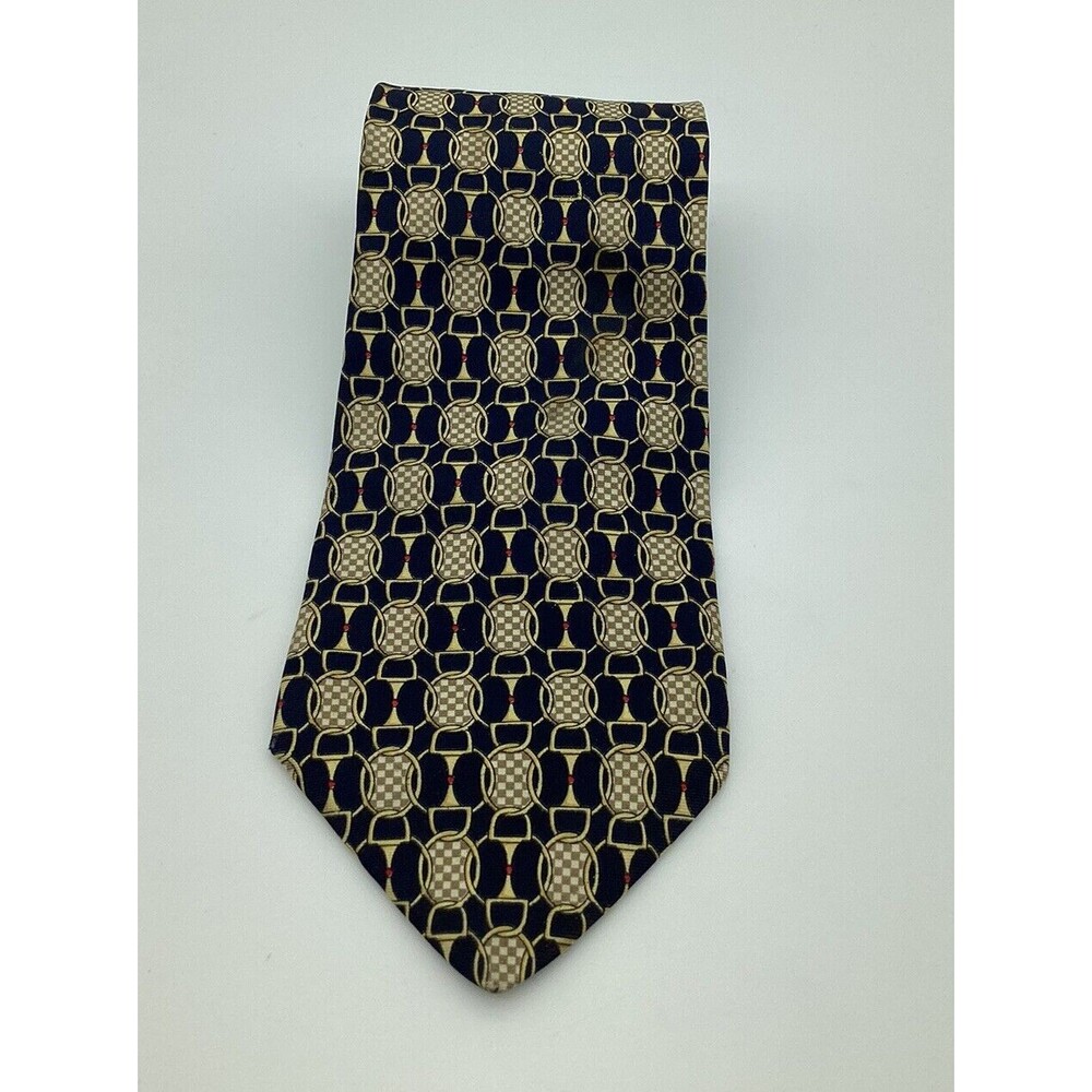 Vintage Paolo GUCCI Necktie 100% Silk Made In Italy Navy Blue Gold Designer Tie - Picture 2 of 6